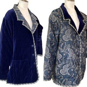 Koos Reversible Jacket Plus Sz 1X Quilted Velvet/Paisley Blue Pockets 166N
